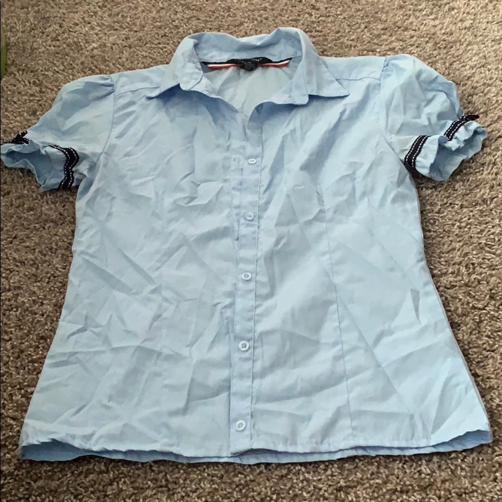 Girls uniform short sleeve blouse with bow